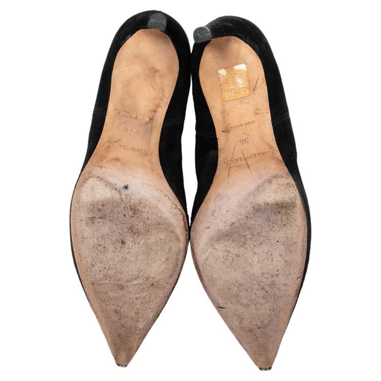 Pre Owned Balenciaga Black  Suede Pointed Toe Ankle Boots Size 36