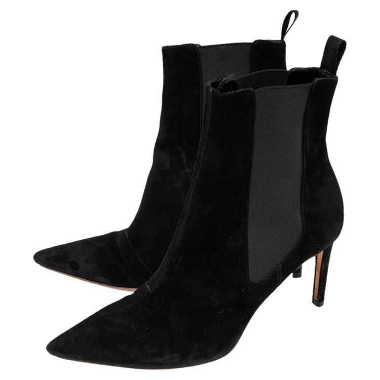 Pre Owned Balenciaga Black  Suede Pointed Toe Ankle Boots Size 36