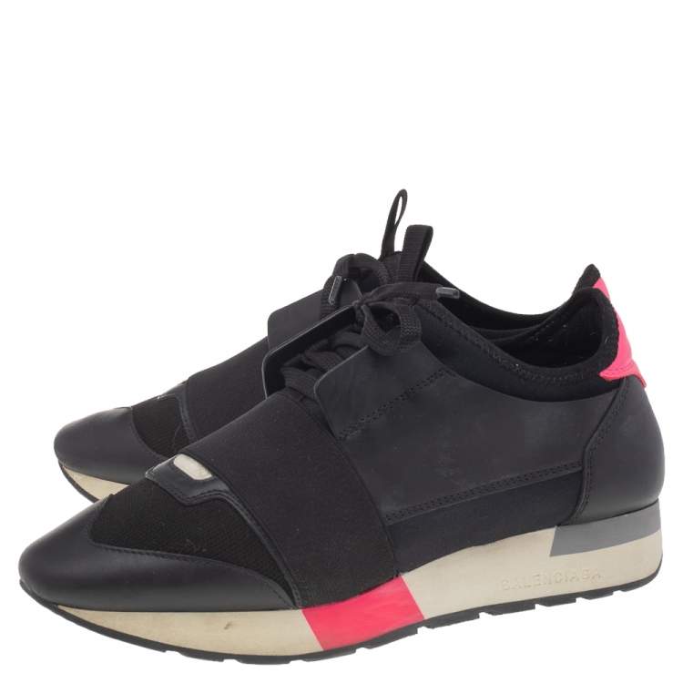 Pre Owned Balenciaga Multicolor Leather and Mesh Race Runner Sneakers Size 37