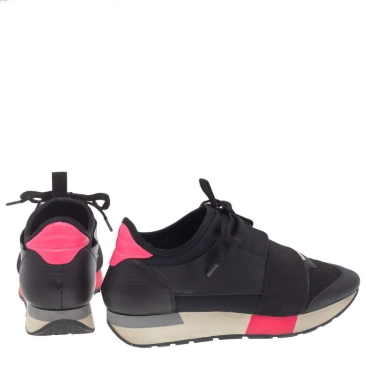 Pre Owned Balenciaga Multicolor Leather and Mesh Race Runner Sneakers Size 37