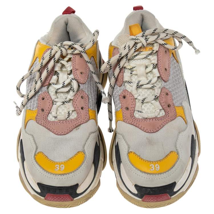 Pre Owned Balenciaga Multicolor Nubuck Leather And Mesh Triple S Sneakers Size 39
