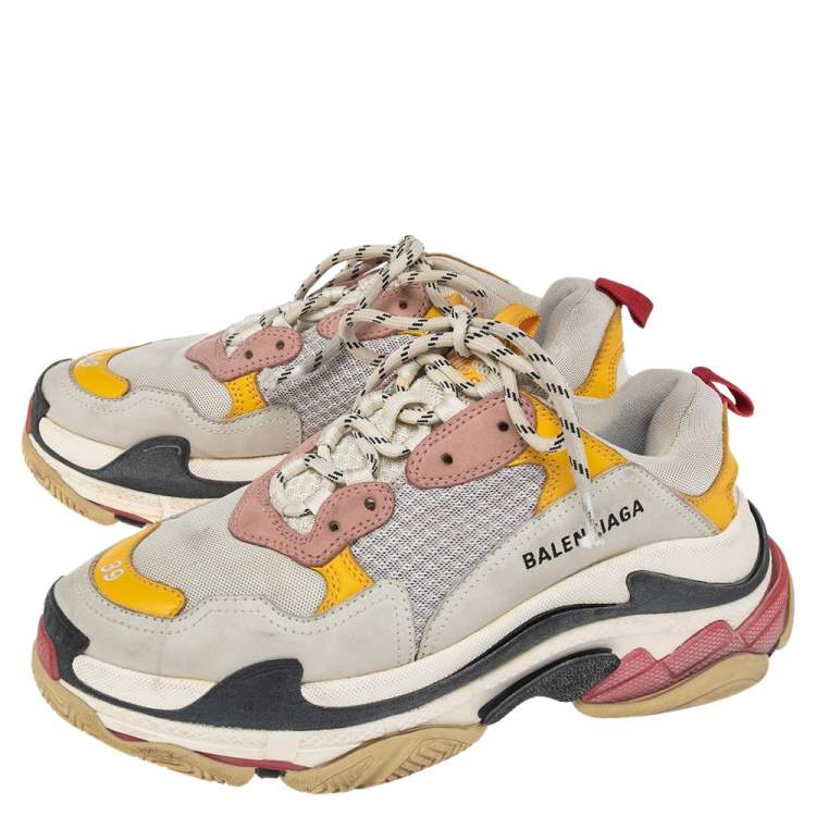 Pre Owned Balenciaga Multicolor Nubuck Leather And Mesh Triple S Sneakers Size 39