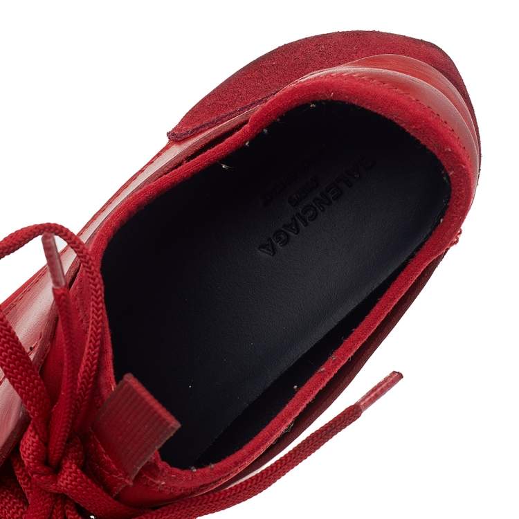 Pre Owned Balenciaga Red Mesh And Leather Race Runner Low Top Sneakers Size 39 