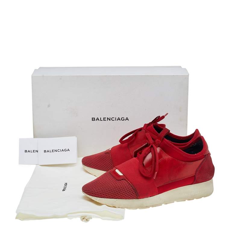 Pre Owned Balenciaga Red Mesh And Leather Race Runner Low Top Sneakers Size 39 