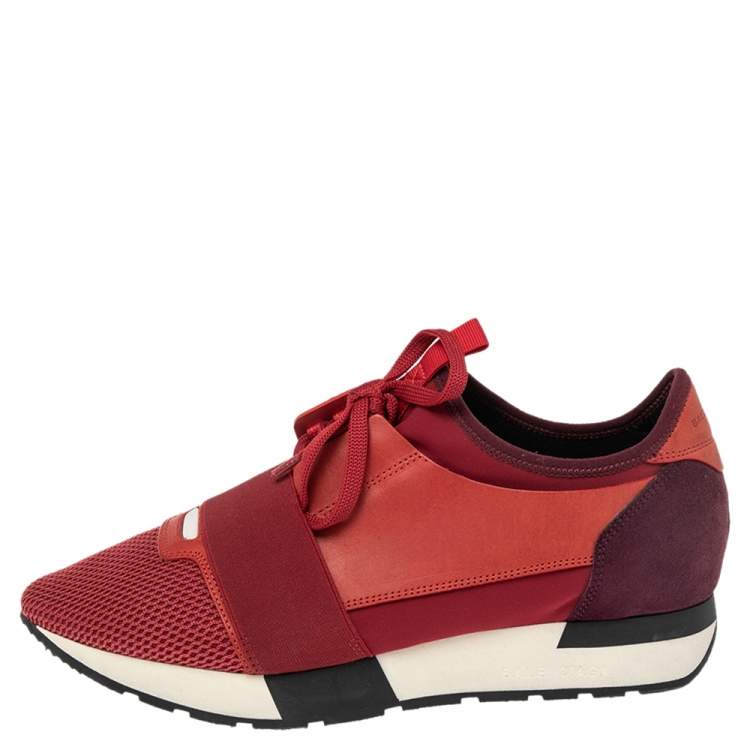 Pre Owned Balenciaga Red Leather And Mesh Race Runner Sneakers Size 40