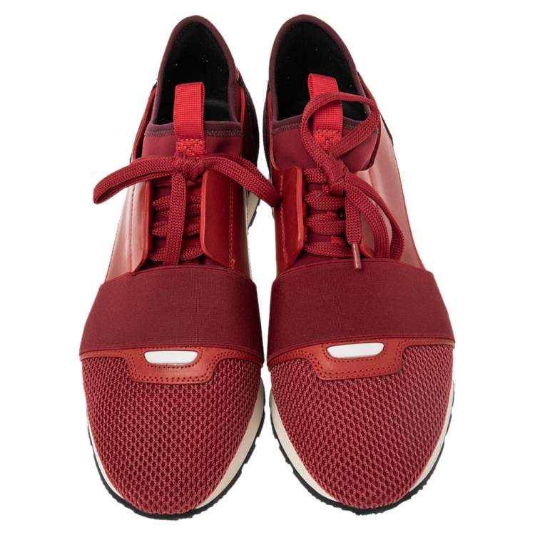 Pre Owned Balenciaga Red Leather And Mesh Race Runner Sneakers Size 40