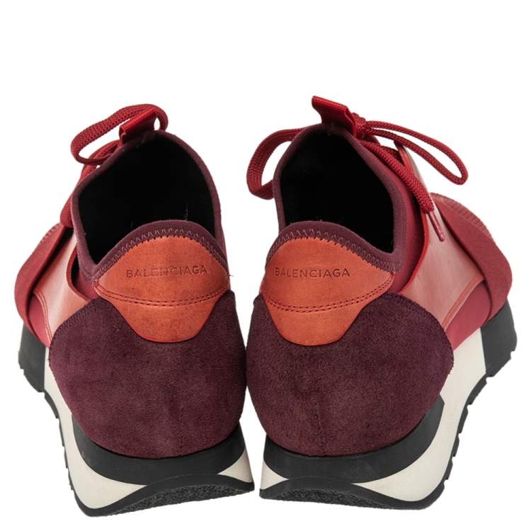 Pre Owned Balenciaga Red Leather And Mesh Race Runner Sneakers Size 40