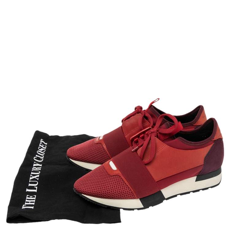 Pre Owned Balenciaga Red Leather And Mesh Race Runner Sneakers Size 40