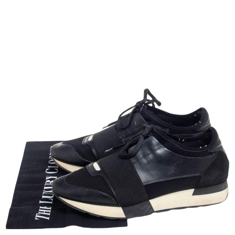 Pre Owned Balenciaga Black Leather And Mesh Race Runner Sneakers Size 38