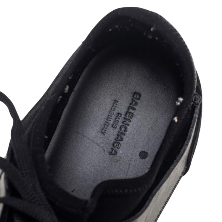 Pre Owned Balenciaga Black Leather And Mesh Race Runner Sneakers Size 38