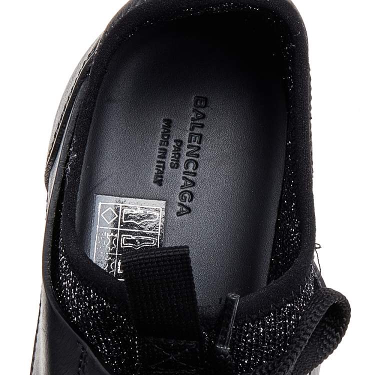 Pre Owned Balenciaga Black/Silver Leather And Knit Fabric Race Runner Low Top Sneakers Size 37