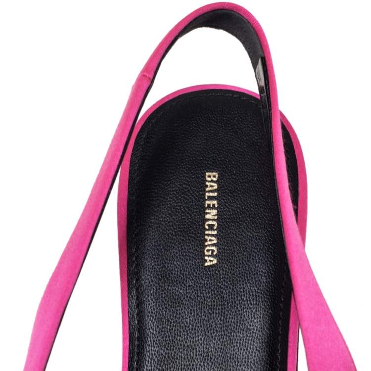 Pre Owned Balenciaga Pink Satin BB Logo Embellished Slingback Pointed Toe Flats Size 41