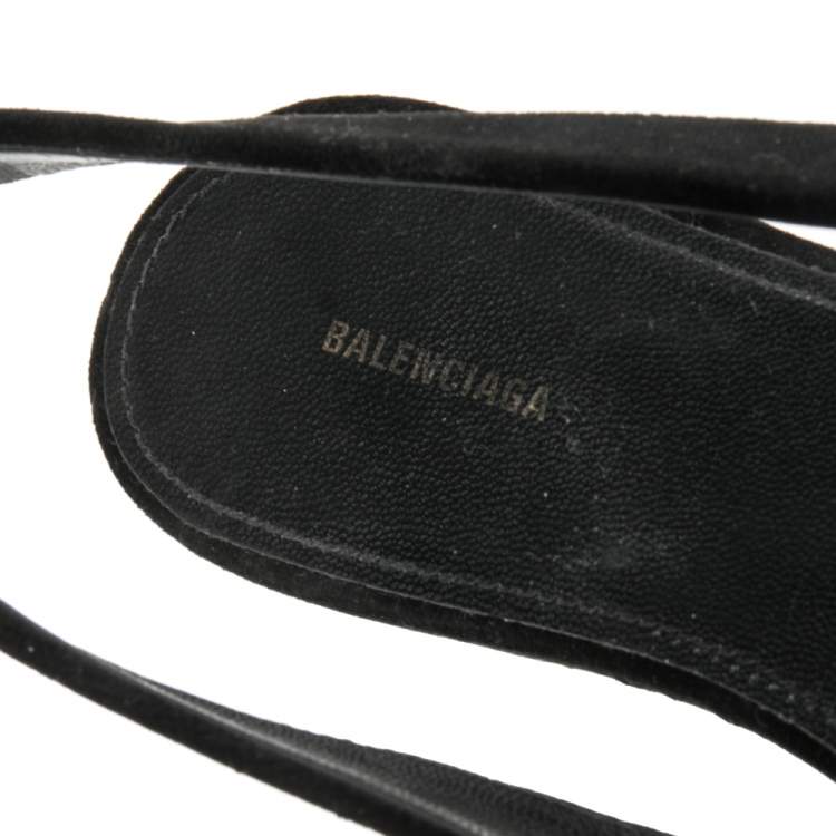 Balenciaga Black Velvet BB Logo Embellished Slingback Pointed Toe Flats ...