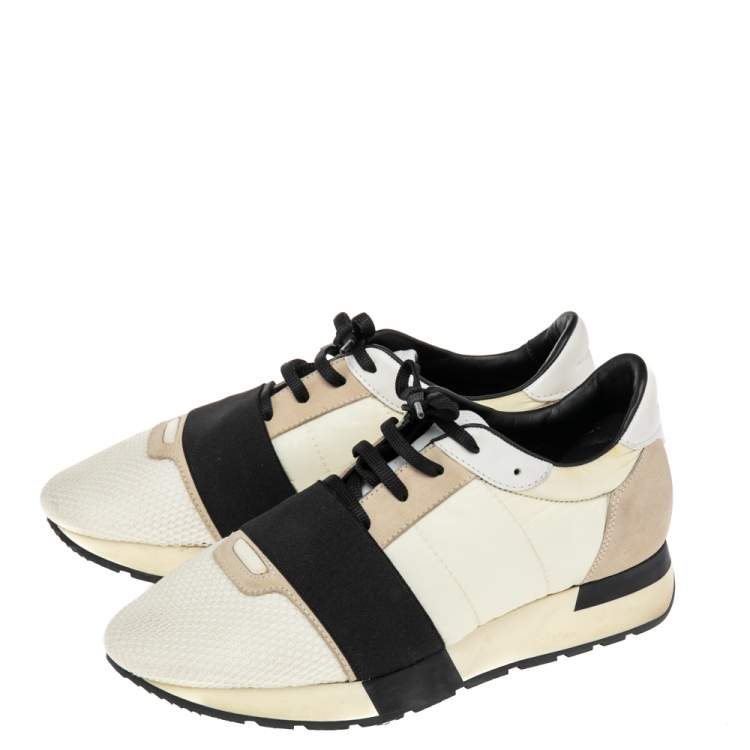 Pre Owned Balenciaga Multicolor Leather and  Mesh Race Runner  Sneakers Size 38