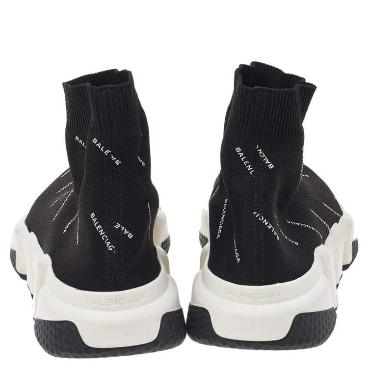 Pre Owned Balenciaga Black Logo Print Knit Fabric Speed Trainer High Top Sneakers Size 38