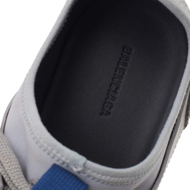 Pre Owned Balenciaga Grey/Blue Leather And Mesh Race Runner Low Top Sneakers Size 37