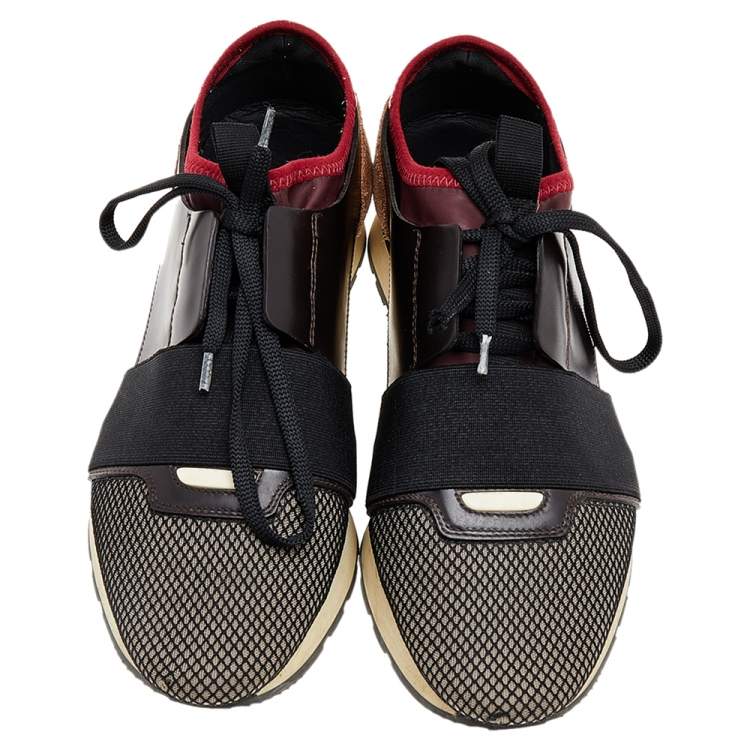 Pre Owned Balenciaga Multicolor Mesh And Suede Race Runner Low Top Sneakers Size 38