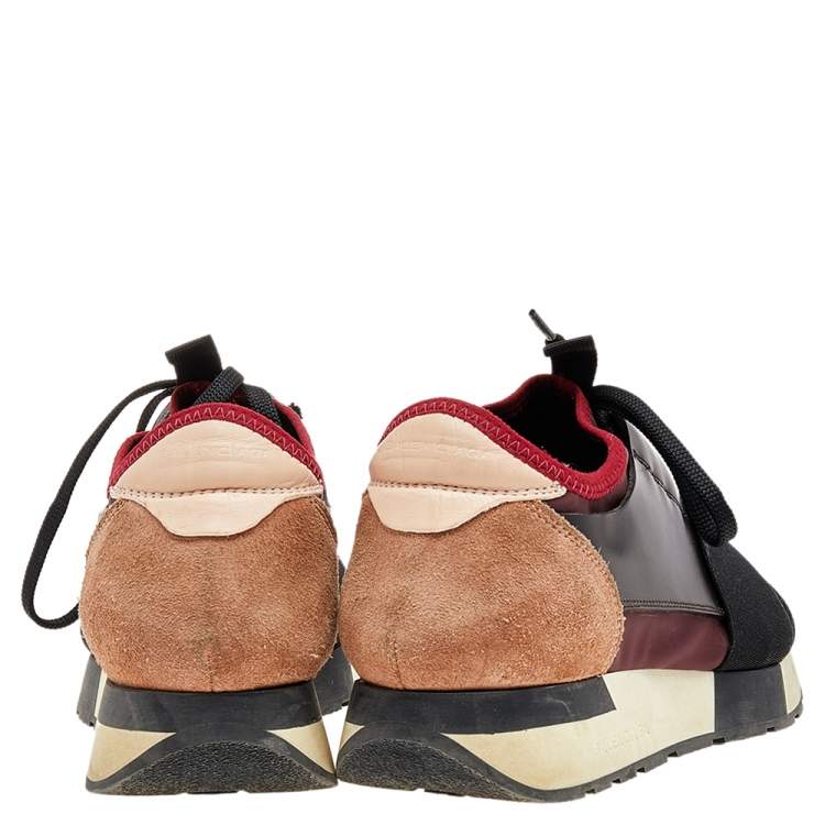 Pre Owned Balenciaga Multicolor Mesh And Suede Race Runner Low Top Sneakers Size 38