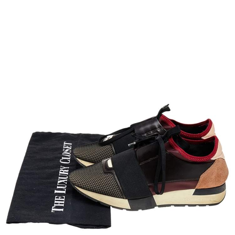 Pre Owned Balenciaga Multicolor Mesh And Suede Race Runner Low Top Sneakers Size 38