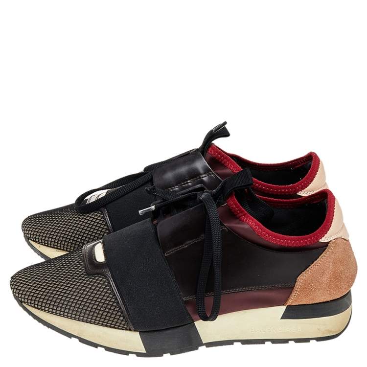 Pre Owned Balenciaga Multicolor Mesh And Suede Race Runner Low Top Sneakers Size 38