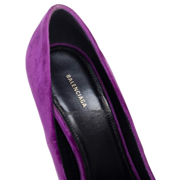 Pre Owned Balenciaga Purple Velvet BB Pointed Toe Pumps Size 36.5