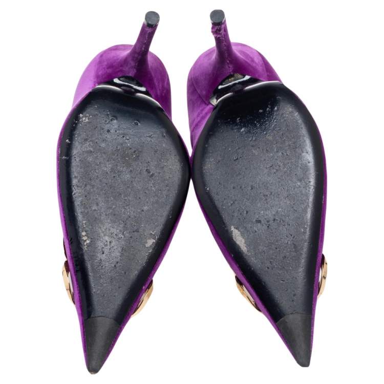Pre Owned Balenciaga Purple Velvet BB Pointed Toe Pumps Size 36.5