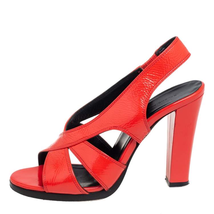 Pre Owned Balenciaga Orange Patent Leather Crisscross Sandals Size 38