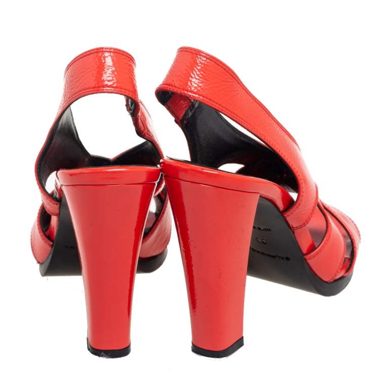 Pre Owned Balenciaga Orange Patent Leather Crisscross Sandals Size 38