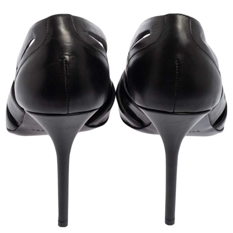 Pre Owned Balenciaga Black Leather Spider Laser Cut Pointed Toe Pumps Size 39.5