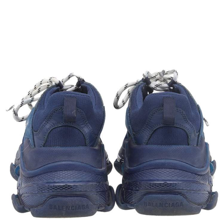 Pre Owned Balenciaga Blue Mesh And Leather Triple S Clear Sole Low Top Sneakers Size 39