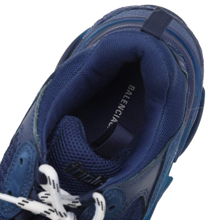 Pre Owned Balenciaga Blue Mesh And Leather Triple S Clear Sole Low Top Sneakers Size 39