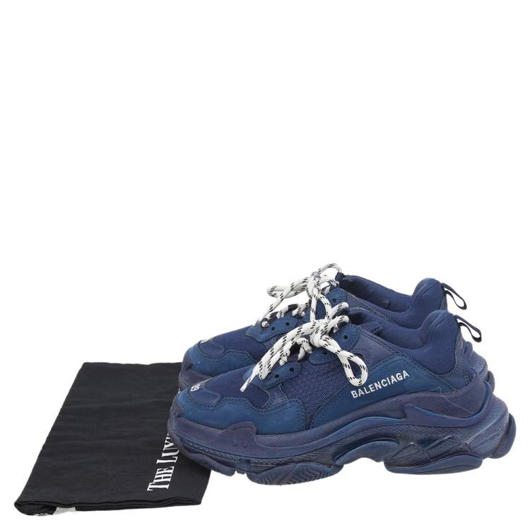 Pre Owned Balenciaga Blue Mesh And Leather Triple S Clear Sole Low Top Sneakers Size 39