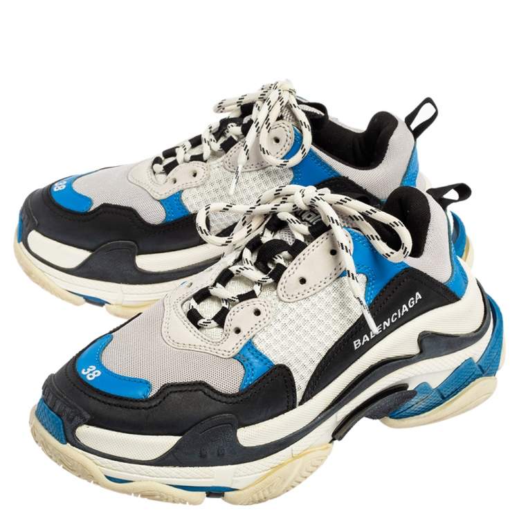 Pre Owned Balenciaga Tricolor Mesh and Leather Triple S Sneakers Size 38