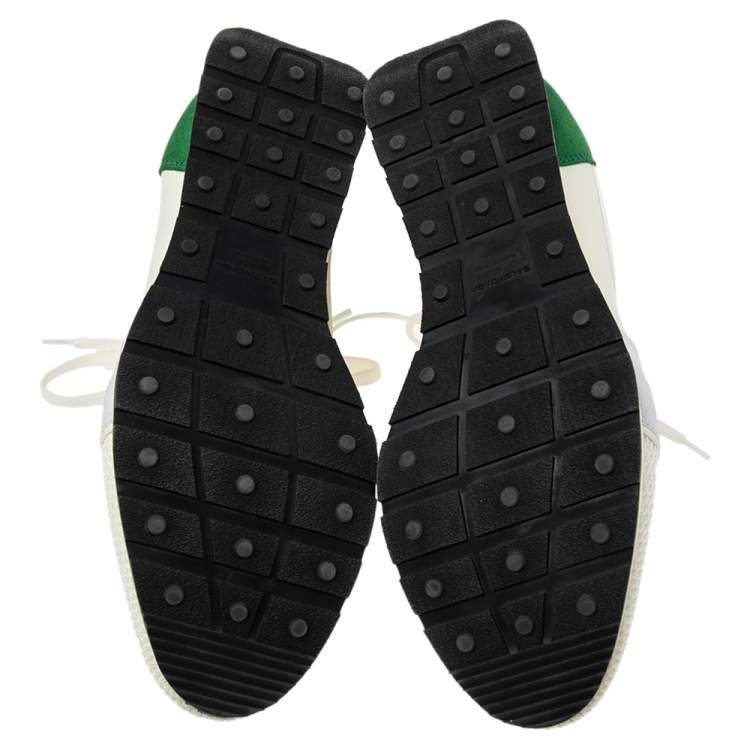 Pre Owned Balenciaga White/Green Mesh And Leather Race Runner Low Top Sneakers Size 40