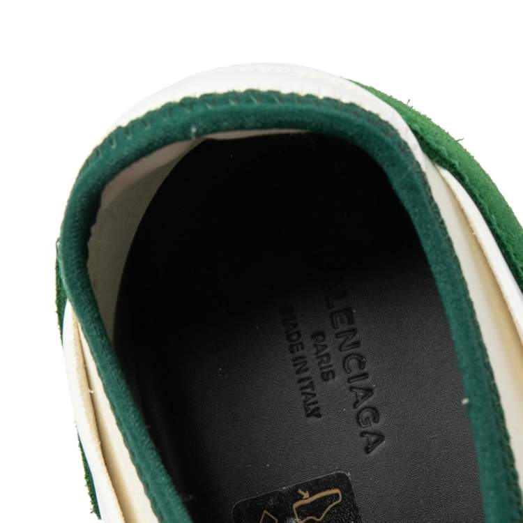 Pre Owned Balenciaga White/Green Mesh And Leather Race Runner Low Top Sneakers Size 40