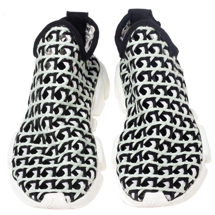 Pre Owned Balenciaga Black/white Knit Fabric Sock Sneakers Size 40