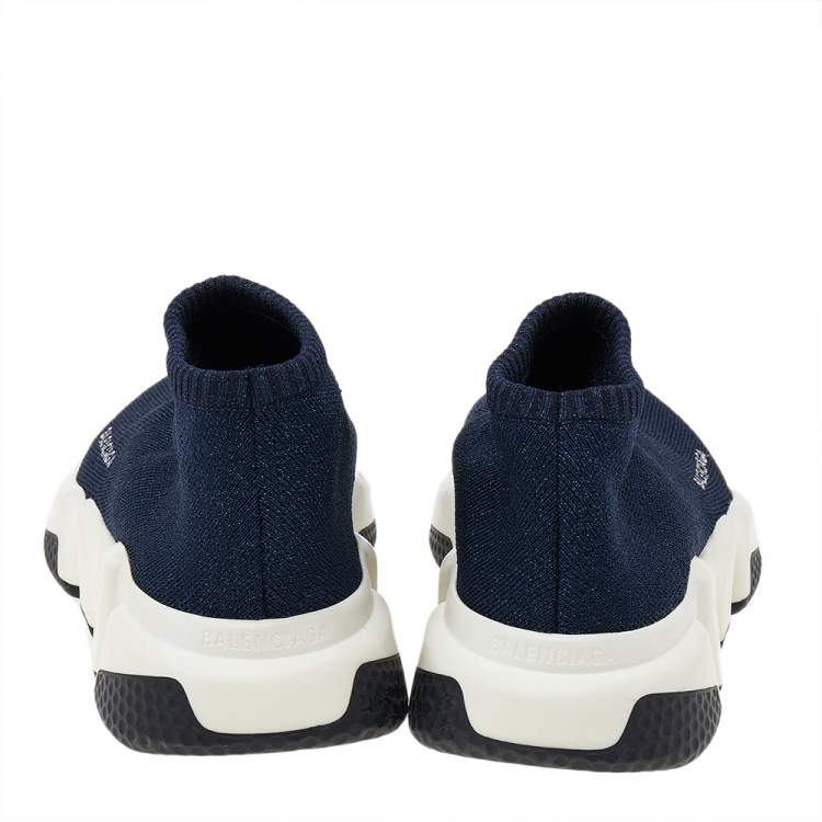 Pre Owned Balenciaga Blue Glitter Knit Fabric Speed Trainer Sneakers Size 39
