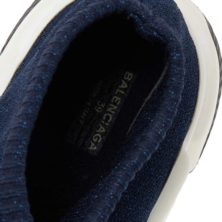 Pre Owned Balenciaga Blue Glitter Knit Fabric Speed Trainer Sneakers Size 39