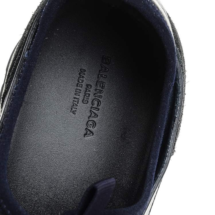 Pre Owned Balenciaga Navy Blue Leather And Mesh Race Runner Sneakers Size 39