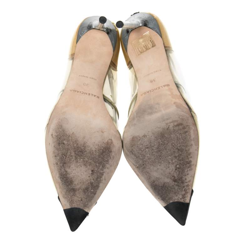 Pre Owned Balenciaga Multicolor PVC  And Satin Pointed Toe Pumps Size 38