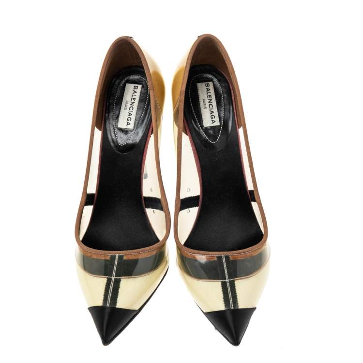Pre Owned Balenciaga Multicolor PVC  And Satin Pointed Toe Pumps Size 38