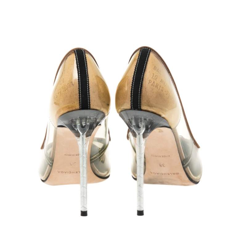 Pre Owned Balenciaga Multicolor PVC  And Satin Pointed Toe Pumps Size 38