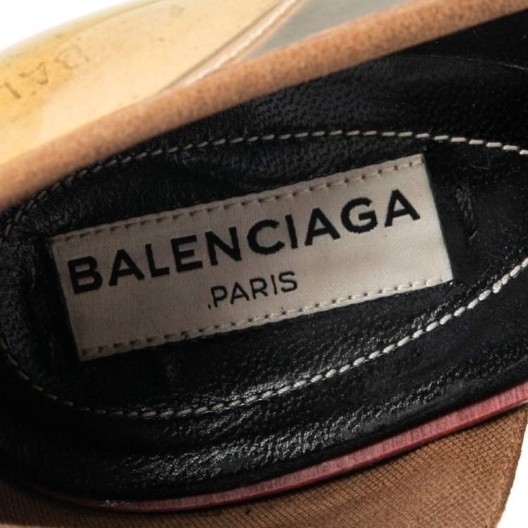 Pre Owned Balenciaga Multicolor PVC  And Satin Pointed Toe Pumps Size 38