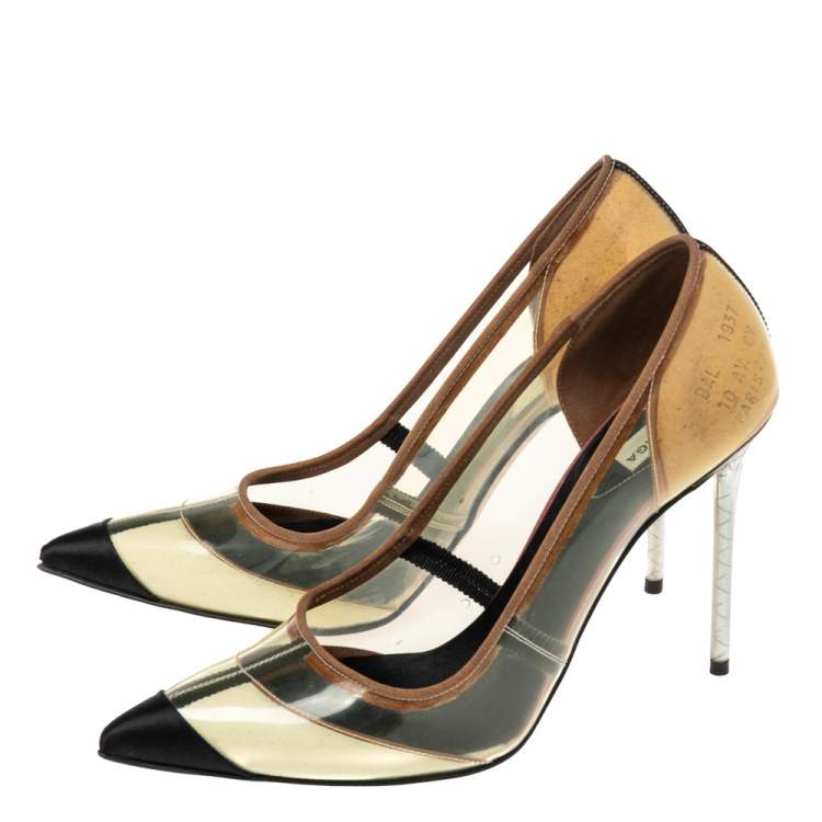 Pre Owned Balenciaga Multicolor PVC  And Satin Pointed Toe Pumps Size 38