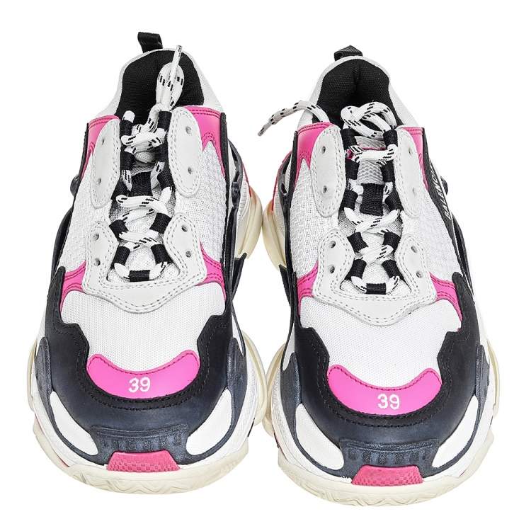 Pre Owned Balenciaga Multicolor Mesh And Leather Triple S Low Top Sneakers Size 39