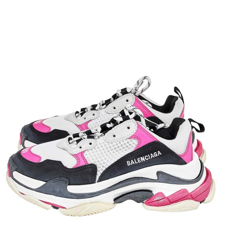 Pre Owned Balenciaga Multicolor Mesh And Leather Triple S Low Top Sneakers Size 39