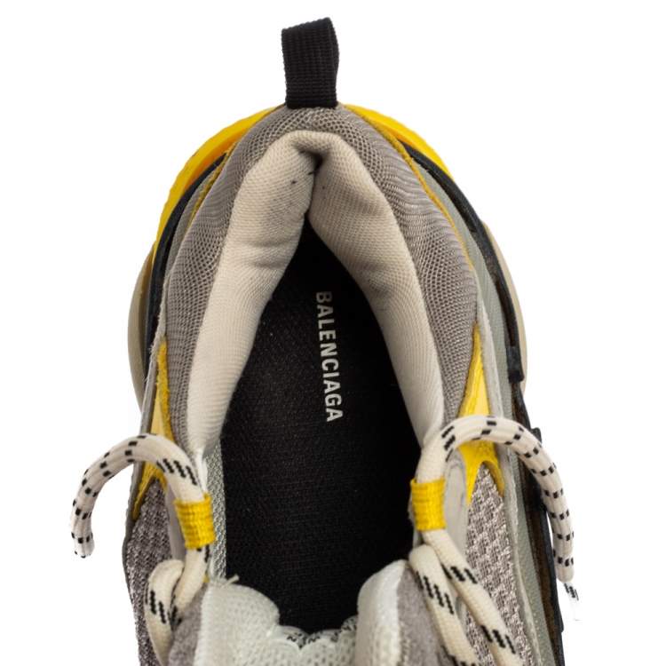 Pre Owned Balenciaga Yellow/Grey Leather And Mesh Triple S Sneakers 38