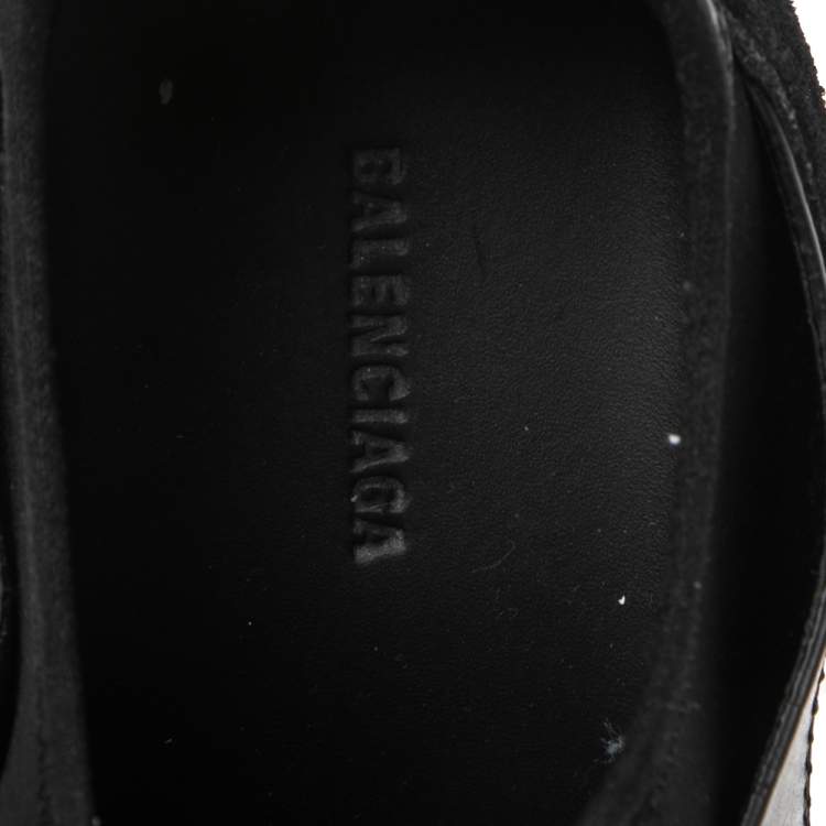 Pre Owned Balenciaga Black Mesh, Leather, And Suede Race Runner Low Top Sneakers Size 38