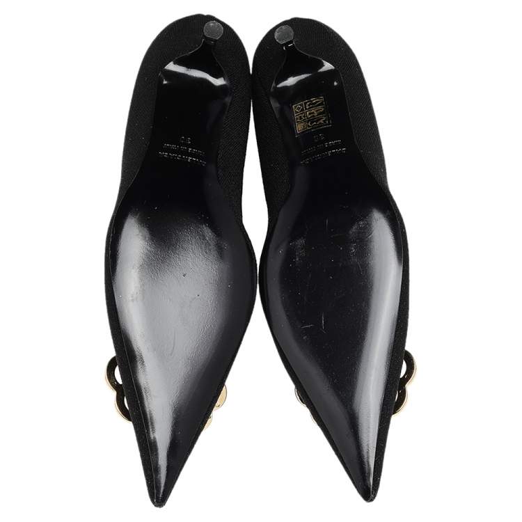 Pre Owned Balenciaga Black Knit Fabric BB Knife Kitten Heel Booties Size 38