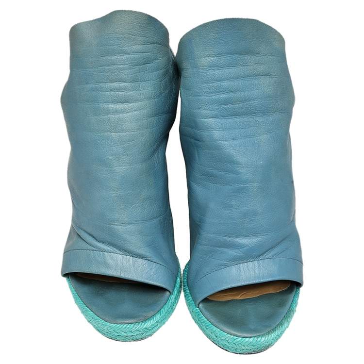 Pre Owned Balenciaga Blue Leather Glove Wedge Sandals Size 41